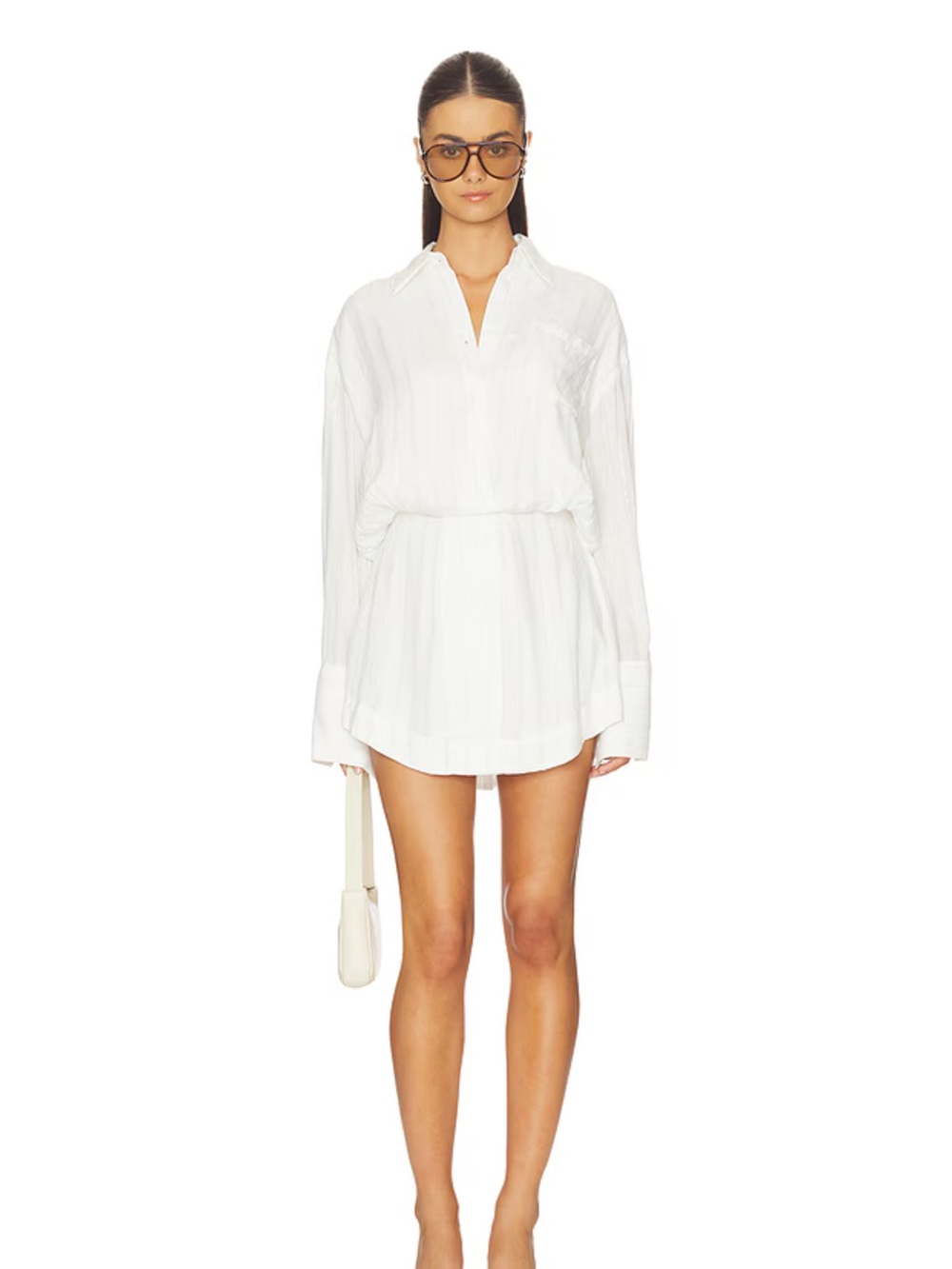 Cairo Button Down Dress in White Stripe